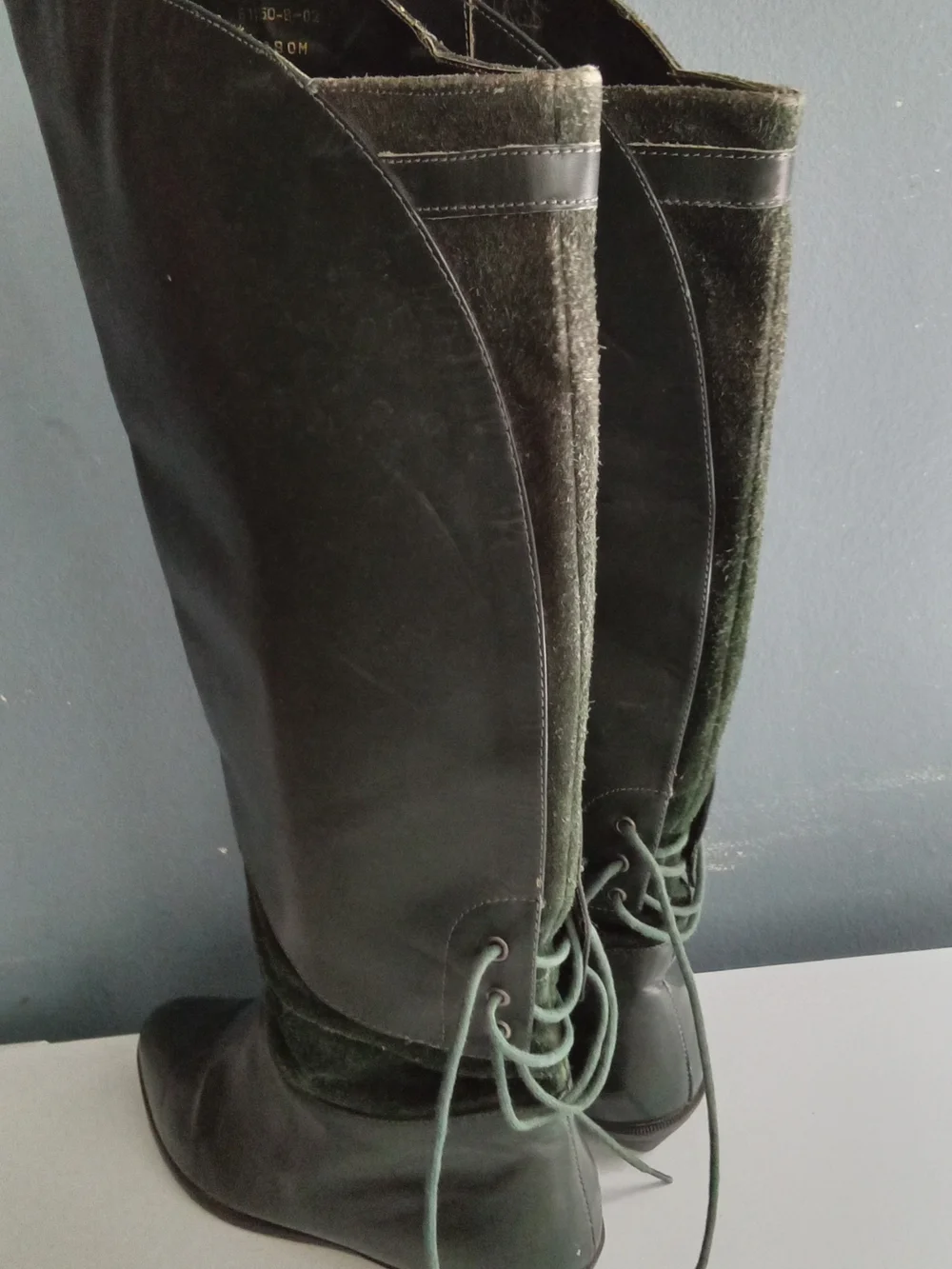 LMT Edition Vintage Dark Green Leather Suede Lace Up Tall Boots Brazil Size 8M